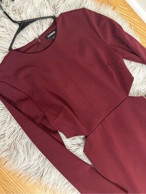 Express Wine Red Long Sleeve Sheath Dress